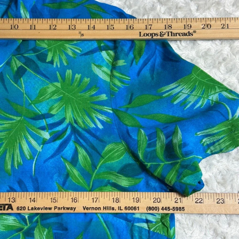 Jamie Brooke Womens Tropical Leaf Button‎ Up Shirt Blue Green Rayon Size 12